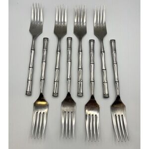 Reed & Barton Rebacraft Set of 8 REGAL BAMBOO Stainless Dessert Forks 6 5/8in